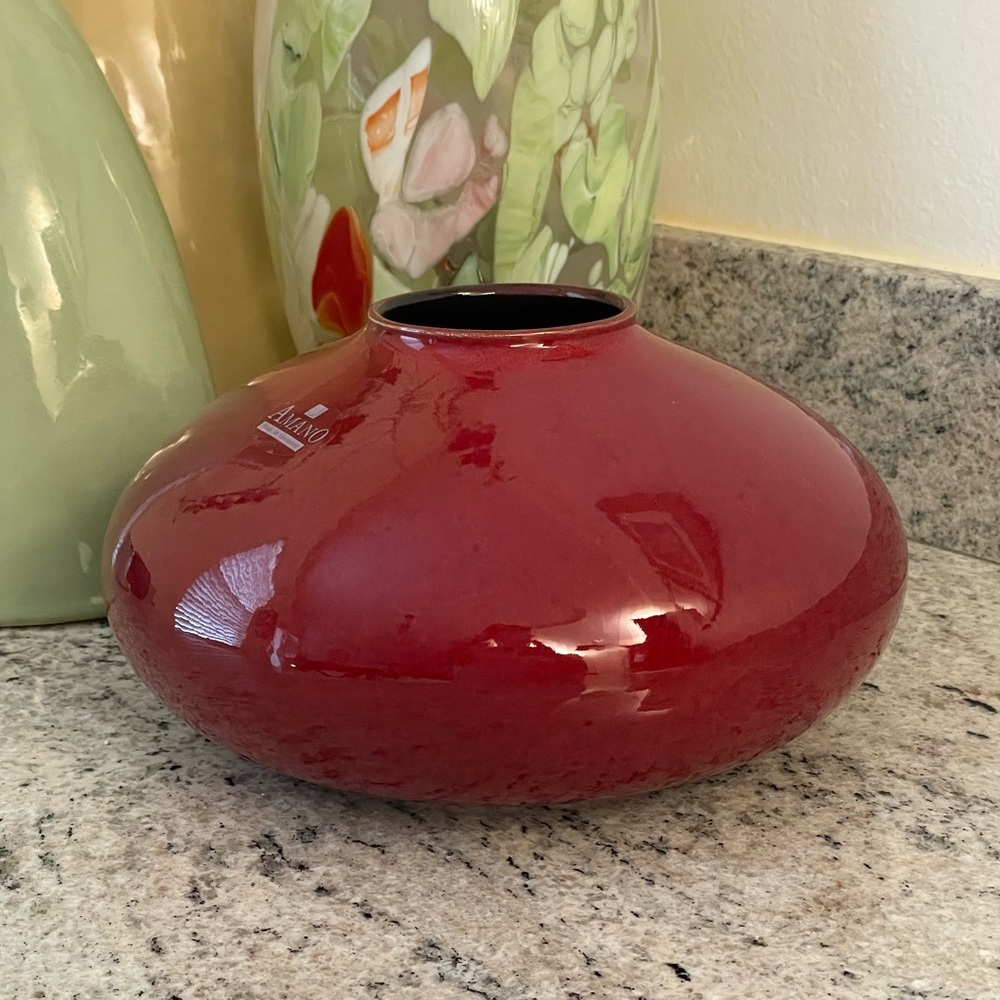 Pier 1 - Ceramic Glazed Squatty Red Vase